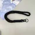 Heavy duty black braided paracord neck lanyard with metal clip for cameras and keys - Black
