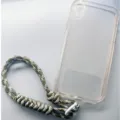 Handcrafted braided paracord phone wrist strap with clear case and anti-lost insert - White Ring & Patch / Camouflage Green