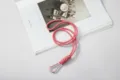 Hand-woven pink paracord lanyard with a matching metal carabiner hook for keys - Pink Cord With Pink Clip And PVC Pad / Pink