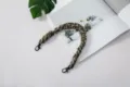 Handcrafted camouflage paracord wrist strap with black metal clips for keys or bags - Fish Mouth Clasp with Tether Pad / Camo Green