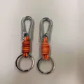 Vintage handmade braided tan leather keychain with durable silver alloy carabiner clip - Silver Carabiner + Orange-Brown Rope + Silver Key Ring