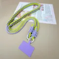 Braided purple and lime green phone lanyard with universal patch and metal rings. - Purple And Green Contrast Style / Long Adjustable (With Spring Ring And Pad)