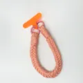 Braided peach wrist lanyard for mobile phone and keys with an orange insert tag - Pink (With Hook and Patch)