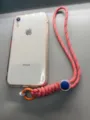Universal braided paracord phone wrist strap in pink and red with adjustable blue slider - Pink Rope + Orange Spring Ring