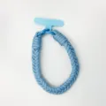 High-quality light blue braided twist phone wrist strap lanyard with attachment tab - Blue (With Hook and Patch)