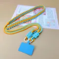 Handcrafted blue and yellow braided phone lanyard with adjustable crossbody strap - Light Blue And Orange Contrast Style / Long Adjustable (With Spring Ring And Pad)