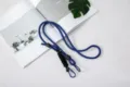 Adjustable blue braided phone lanyard crossbody strap with durable handcrafted paracord detail - Dark Blue Rope + Black + Gray + Blue Ring