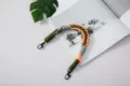 Handmade woven phone wrist strap in green, orange and gray paracord with dual sturdy clasps - Fish Mouth Clasp with Tether Pad / Army Green, Orange & Gray