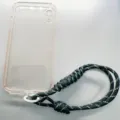 Braided paracord wrist strap with clear phone case attachment for secure carrying - White Ring & Patch / Sapphire Blue