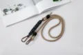 Durable adjustable khaki braided phone lanyard with secure brown metal carabiner clips - Gray Rope + Black Blue + Black + Coffee Ring