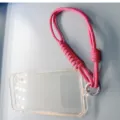 Pink braided phone wrist strap with clear case and metal clip for anti-lost protection - Pink Rope