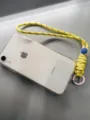Adjustable yellow and black braided phone lanyard wrist strap with pink carabiner clip - Yellow Rope + Pink Spring Ring