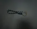 Minimalist black braided rope keychain with blue reflective dots and vintage metal ring - Black With Bronze Ring