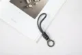 Hand-woven dark grey braided rope keychain lanyard with black circular spring ring buckle - Grey Rope + Gun Black Spring Ring