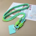 Hand-woven neon green and blue paracord phone strap with adjustable length and rings - Light Blue And Green Contrast Style / Long Adjustable (With Spring Ring And Pad)