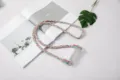 Braided multi-color crossbody phone lanyard strap with metal rings for mobile phones - Pink Blue White Braided Rope