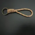 Durable minimalist woven tan paracord keychain with a vintage bronze metal ring - Camel With Bronze Ring