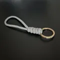 Handmade minimalist braided gray paracord keychain with a sturdy gold-tone metal ring - Silver Gray