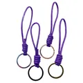 Purple hand-woven wax rope keychain with durable metal ring creative gift for couples - Light Gold Ring / Purple