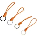 Hand-woven orange wax rope keychain set with black silver bronze and gold rings - Orange