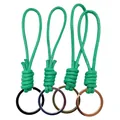 Hand-woven green wax rope keychain with four different stylish metallic color rings - Green