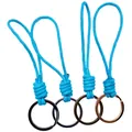 Handmade blue woven wax rope keychains with four different metal ring finishes - Light Blue