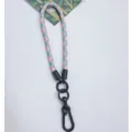 Close-up detail of a durable pink and green braided wrist lanyard with a black metal clasp - Pink and Green Style / Approx. 21cm