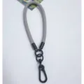 Detailed view of a thick gray braided phone wrist strap featuring a sturdy black metal hook - Lavender Style / Approx. 21cm