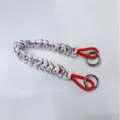 Hand-woven red and white paracord wrist strap with two silver metal carabiner rings - White and Red