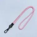 Long pink braided phone lanyard with black metal clasp for cross-body or neck use - Pink