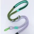 Handmade colorful woven paracord strap for phone or camera in green and purple finish - Green Olive Purple Contrast With Green Hook