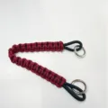 Durable handmade paracord woven lanyard strap in maroon and black with silver metal rings - Black And Wine Red