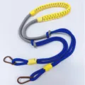 Multicolor hand-woven crossbody rope strap in blue and yellow for phones and bags - Yellow Purple Blue Contrast With Brown Hook