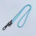 Long sky blue thick woven phone lanyard with black metal hardware for crossbody use - Light Blue