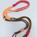 Hand-woven colorful paracord crossbody strap for mobile phone, camera or bag shoulder - Rose Pink Orange Contrast With Brown Hook