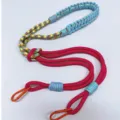 Handwoven colorful crossbody rope strap with orange metal carabiners for phones or bags - Light Blue Rose Contrast With Orange Hook