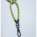 Yellow heavy duty braided paracord wrist lanyard with black metal carabiner clip accessory - Yellow and Blue Patchwork Style / Approx. 21cm