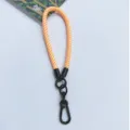 Durable orange and white braided phone wrist strap with black metal carabiner clip - Orange and White Patchwork Style / Approx. 21cm