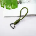 Army green braided paracord wrist lanyard with triangle metal carabiner - Dark Green