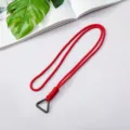 Vibrant red hand-woven paracord lanyard with a durable black triangular metal clip - Triangle Spring Ring Style / Red