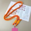 Hand-woven phone strap in orange and coral pink with adjustable length for cameras - Orange And Watermelon Red Contrast Style / Long Adjustable (With Spring Ring And Pad)