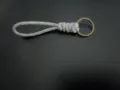 Modern minimalist grey braided rope keychain with vintage bronze metallic ring for car keys - Silver Gray With Bronze Ring