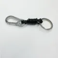 Handmade vintage leather braided car keychain with alloy carabiner and split key ring - Silver Carabiner + Black Rope + Silver Key Ring