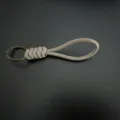 Minimalist hand-braided paracord keychain in khaki with a durable vintage metal ring - Gray With Bronze Ring