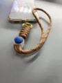 Universal adjustable braided rope phone wrist strap in khaki with blue toggle clip - Brown Rope + Yellow Spring Ring