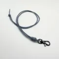Grey waxed rope lanyard with black lobster clasp for keys and ID badges - Gray