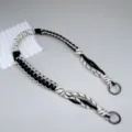 Handgemaakte zwart-witte gevlochten touw schouderband voor handtassen met metalen ringen - veer Ring sluiting / Zwart Wit Grijs