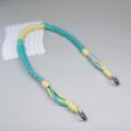 Handgemaakte meerkleurige gevlochten touw schouderband in pastelgeel en muntgroen - Veerring / Geel Groen Blauw