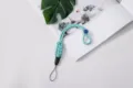 Mint green braided paracord wrist strap anti-lost lanyard for mobile phone and camera - Braided Style (Buckle + Button) / Light Blue Floral