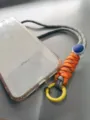 Adjustable orange and grey braided phone lanyard wrist strap with round yellow hook - Orange & Gray Rope + White Spring Ring